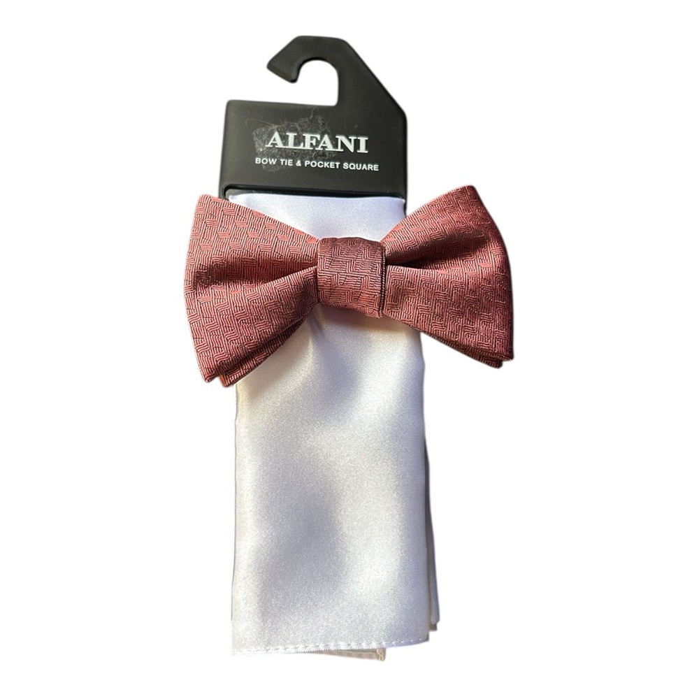 Alfani Red Bow Tie and White Pocket Square Set